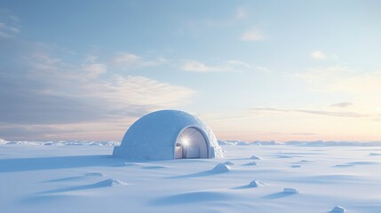 A photo of a Minimal Igloo in Soft Arctic Light - obrazy, fototapety, plakaty