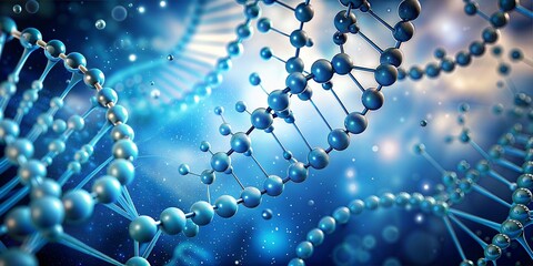 Detailed digital illustration of dna strands with a futuristic feel in blue