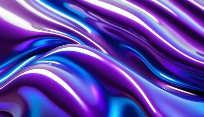 Fotobehang Abstract wavy background in purple and blue hues with a glossy, liquid metal appearance, suitable for technology themes, wallpapers, or graphic design elements. © Vas