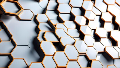 Abstract hexagonal geometric background with a 3D effect in white and orange tones, suitable for technology or science-themed designs. - obrazy, fototapety, plakaty