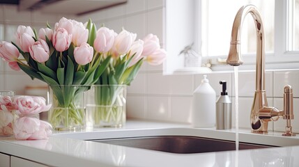 tulips in a kitchen