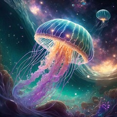 Fototapeta premium 銀河の宇宙に漂うギャラクシーくらげ