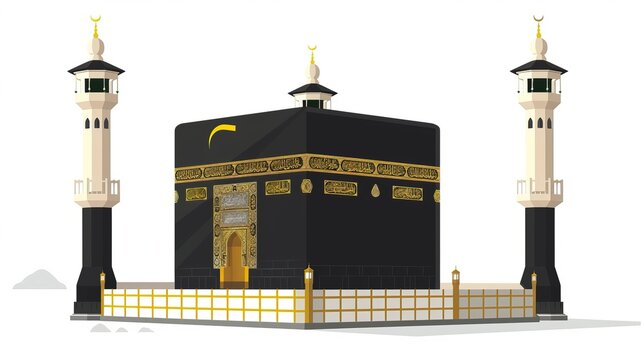 Detailed vector illustration of the Kaaba, the holiest site in Islam, isolated on a white background.