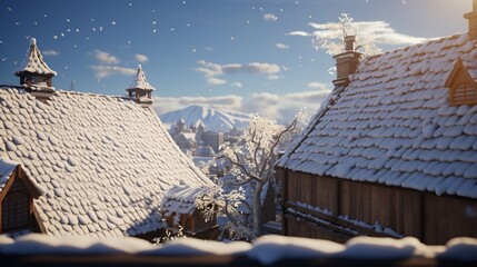 House rooftop with sharp spiked icicles in winter season. - obrazy, fototapety, plakaty