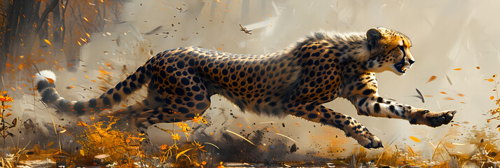 A cheetah in a hunting position,
Portrait animal wild wildlife african leopard feline - obrazy, fototapety, plakaty