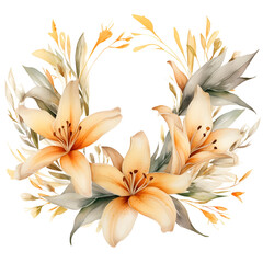 Fototapeta premium leaves watercolor banner, Lily, isolated on white background, Rustic romantic style, Floral design frame, Can be used for cards, wedding invitations