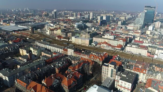 Tracks And Panorama Of Katowice From The Aerial View