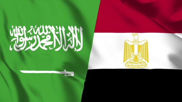 Saudi Arabia and Egypt Flag waving in loop and seamless animation. Egypt vs Saudi Flag background. Saudi Arabia and Egypt Flag for relation, political or military conflict, Peace, Unity, and economy.