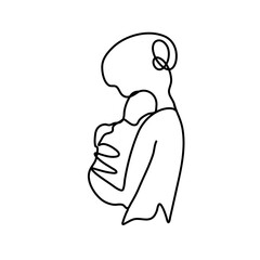 Continuous one line drawing mom and baby