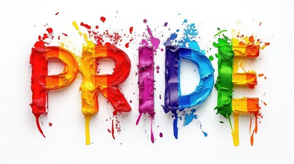 Pride in Rainbow Messy Paint Letters, Large Capitalized Letters in Fun Font, Colorful Alphabet Design, Educational Concept, LGBTQ Equal Rights, Spelling Words