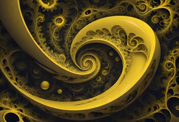 Swirling Patterns with Yellow Highlights on a Dark Background, Generative AI