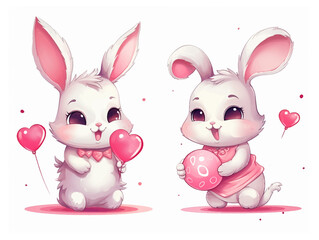 Set of cute rabbits with love for valentine's day or easter egg vector illustration