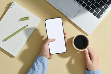 Top view over the tablet computer notebook with smartphone