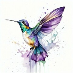 Obraz premium realistic hand drawn watercolor splash hummingbird