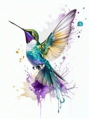 Obraz premium realistic hand drawn watercolor splash hummingbird