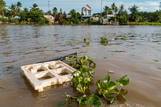 A polystyrene along a river