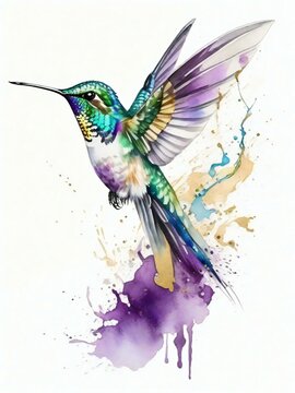 recommend clip art: realistic hand drawn watercolor splash hummingbird