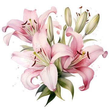 Lily horizontal border. Watercolor botanical banner for the design of invitations, cards, congratulations, announcements, sales, stationery, sharp outline.