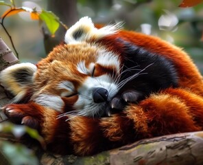 Cute Red Panda: Adorable Portrait of a Red Panda Sleeping in a Tree