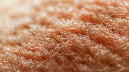 Close-up view of human skin showing detailed texture with hair follicles and fine hairs - obrazy, fototapety, plakaty