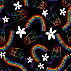 Summer pride print seamless lgbt rainbow cocktails pattern for wrapping paper and fabrics and party accessories