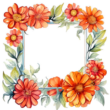 orange flowers frame watercolor style clip art preview