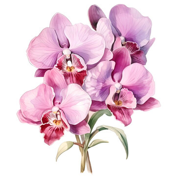 cute Orchid illustration, Corner frame of watercolor Orchid. Floristic design elements for floristics. Hand drawn illustration, isolated on white.