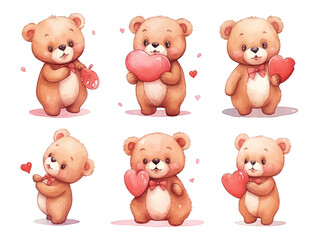 Watercolor valentines day love bear couple, hand drawn watercolor illustration for greeting card or invitation design