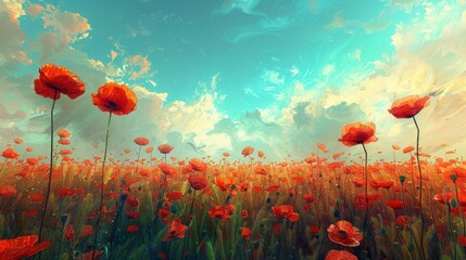 Remembrance Day Tribute in Poppy Field: Artwork Concept Generated by Neural Network