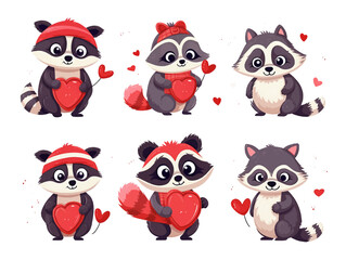 Watercolor valentines day love racoon couple, hand drawn watercolor illustration for greeting card or invitation design