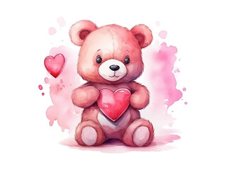 Watercolor valentines day love bear couple, hand drawn watercolor illustration for greeting card or invitation design