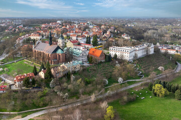 Aerial view on old town of Sandomierz at spring time. - 777763030