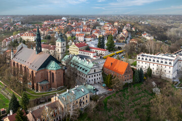 Aerial view on old town of Sandomierz at spring time. - 777763035