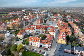 Aerial view on old town of Sandomierz at spring time. - 777763048