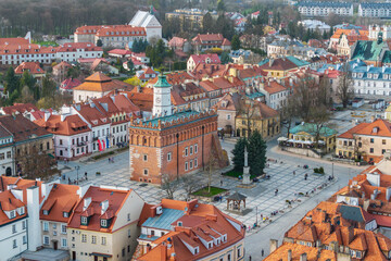 Aerial view on old town of Sandomierz at spring time. - 777763059
