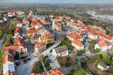 Aerial view on old town of Sandomierz at spring time.
