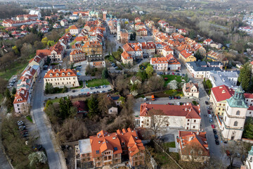 Aerial view on old town of Sandomierz at spring time. - 777763066