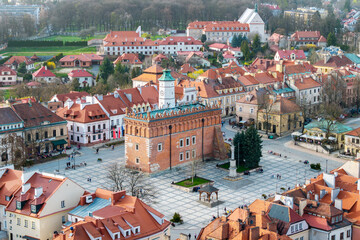Aerial view on old town of Sandomierz at spring time. - 777763069