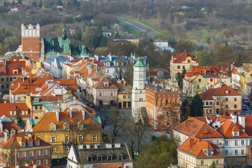 Aerial view on old town of Sandomierz at spring time. - 777763076