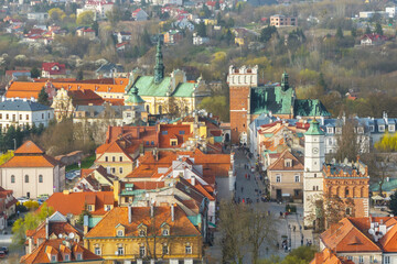 Aerial view on old town of Sandomierz at spring time. - 777763077