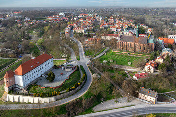 Aerial view on old town of Sandomierz at spring time. - 777763081