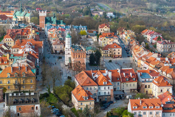 Aerial view on old town of Sandomierz at spring time. - 777763082