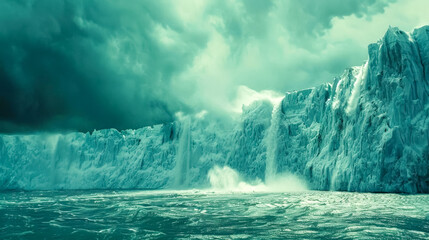 Majestic glacier under stormy skies