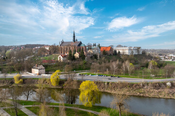 Aerial view on old town of Sandomierz at spring time.