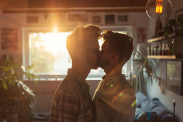 couple of boys kissing at each other