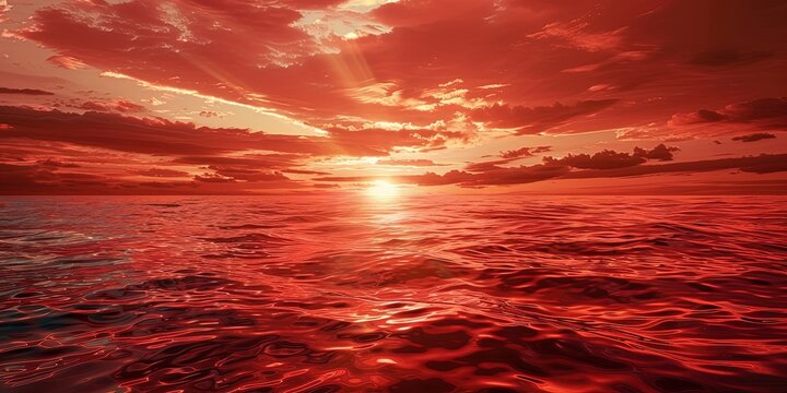 Sunset on the sea in bright red colors, incredible landscape, background, wallpaper.