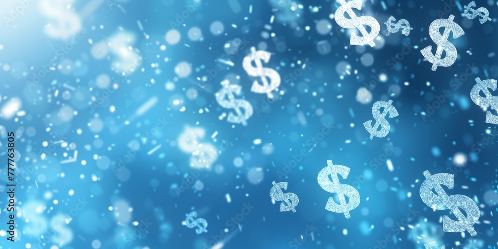Poster a blue background with white dollar signs floating around in the air this design would create a dyna