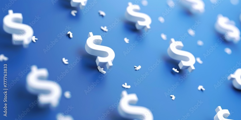 Poster blue background with white dollar signs floating around generative ai