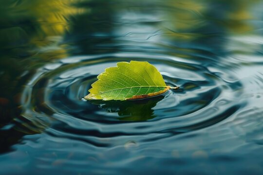green leaf floating on water