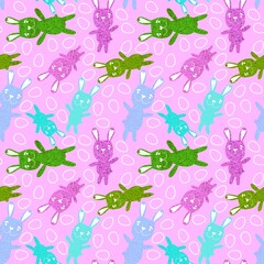 Easter animals bunnies seamless rabbit and eggs pattern for wrapping paper and kids clothes print and party accessories